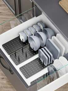 1pc/2pcs Multi-Function Drawer Organizer, Adjustable Divider Tray, Suitable For Kitchen Plates, Bowls, Non-Slip Utensil Storage Rack, Portable Compartment Storage Box - View 2