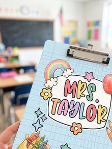 1pc Custom Teacher Clipboard,Personalized Name Pencil Shaped Clipboard,Cute Polka Dot Teacher Appreciation Gift,Rainbow Apple Crayon Pattern,Great For Classroom Office Use,Perfect For Teachers,Tutors Educators,Classroom Use,Lesson Planning - Multicolor - View 8