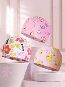 1PC Comfortable Cartoon Print Pattern Elastic Youth Swimming Cap, Non-Restrictive Ear-Capturing Cap For Long Hair, Swimming Pool Swimming Cap - Multicolor - View 4