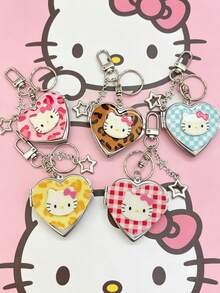 1個時尚可愛 Kitty 心形鏡子鑰匙圈，Hello Kitty 鏡子鑰匙圈，Kitty 白色鑰匙圈，便攜式鏡子鑰匙圈，HK 包包吊飾，女孩背包配件，適用於包包、背包、車鑰匙或手提包，適合旅行、日常使用和特殊場合，生日禮物、派對禮物、汽車配件、耳機殼配件、學校配件，最佳禮物，可愛哥德風，Y2K - 多色 - 查看 4