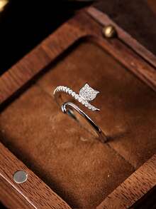 1pc S925 Sterling Silver Healing Sweet Cute Cat Thin Open Ring Women's Ring, Personalized Exquisite Luxury Design Versatile Niche Atmosphere Jewelry Gift For Best Friend Girlfriend Cute Accessory - Cat - View 3
