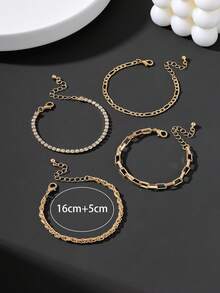 4pcs Casual Classic Elegant Summer Gold Design Niche Alternative Chain Bracelet Set For Women - Yellow Gold - View 5