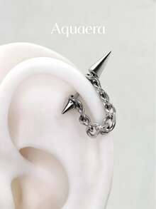 Aquaera 1件 18K鍍金尖刺鏈條耳軟骨穿刺耳釘，龐克惡魔耳釘，女款嘻哈不鏽鋼穿耳飾品 - 多款式 - 查看 1