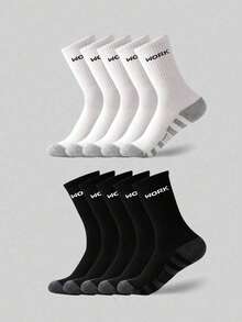 Commuter & Outdoor Dual-Use Letter Mid-Calf Socks, Colorblock Durable Foot Protection Structure, Minimalist WORK Print Accent, Soft High Elasticity Without Tightness, Breathable Moisture-Wicking Non-Stuffy, Suitable For Hiking, Daily Work, Short-Distance Sports - Multicolor - View 3