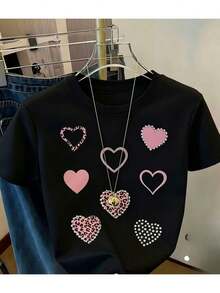 Camiseta con estampado de corazones, camisa de talla grande para hombre, camiseta de manga corta informal de moda de verano, ropa deportiva para exteriores, ropa casual adecuada para hombres - Blanco - Ver 4