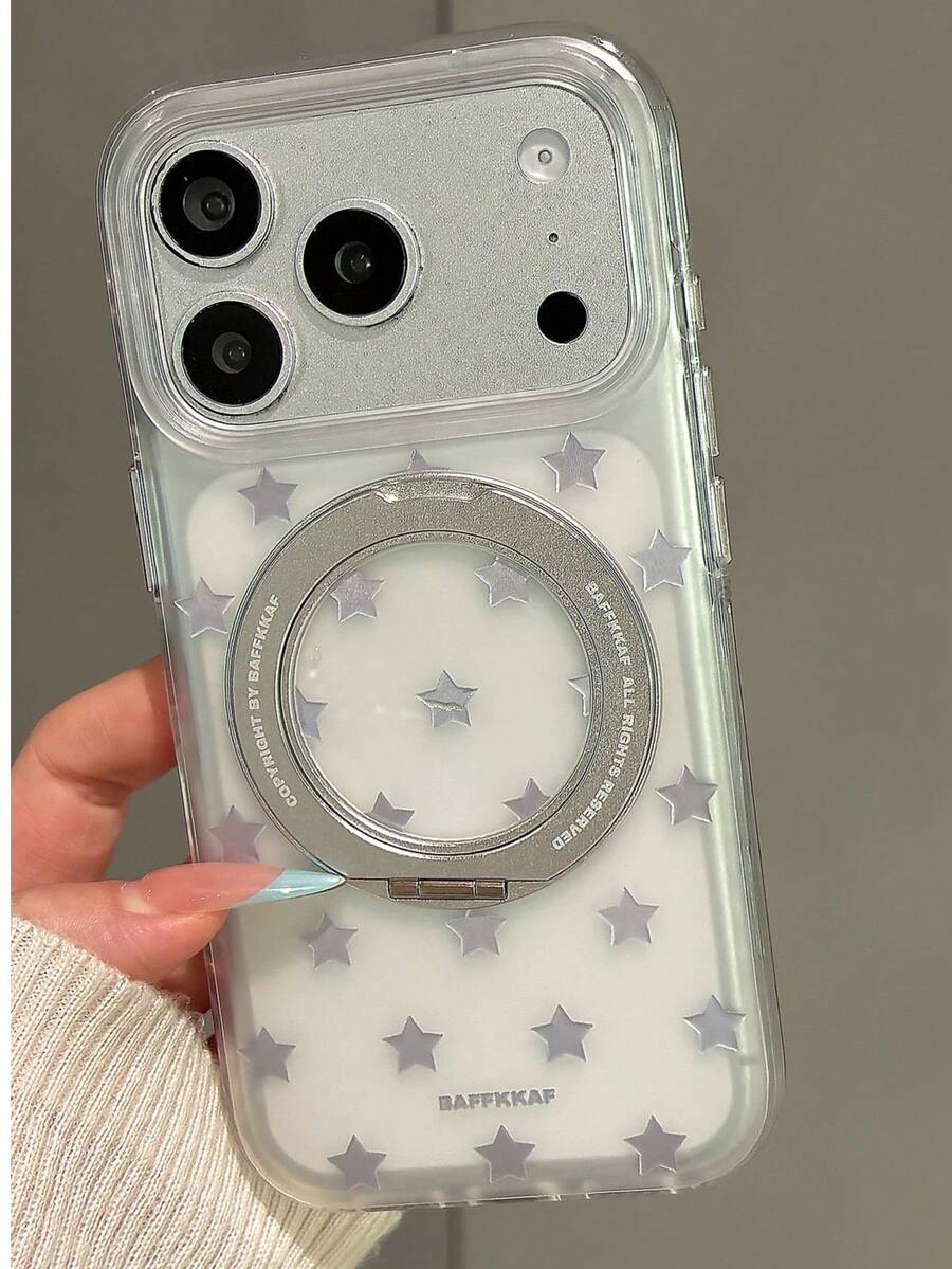 白色波點磁吸 360° 旋轉支架手機殼,相容 iPhone 17、16 Pro Max、15、14、13,半透明磨砂防摔保護殼,小眾時尚設計 - 白色 - 查看 1