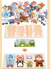 Children's Wooden Educational Early Learning Cartoon Animal Dress-Up Puzzle Toy - Multicolor - View 8