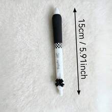 Black & White Checkerboard Bow Limited Edition Retractable Neutral Gel Pen, Ins Minimalist Smooth Quick-Dry 0.5mm Needle Tip Black Ink Pen, Student Exam Practice Note-Taking Planner Stationery Set For Artistic Girls, Boxed Writing Supplies - Round - View 3