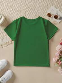 Fashionable Short-Sleeved T-Shirt For Children In Summer With Cartoon Prints Of The Number 3, Cars, Helicopters, Boats, Etc. Casual Outdoor Top NY-DX9726 - 墨綠色 - 查看 2