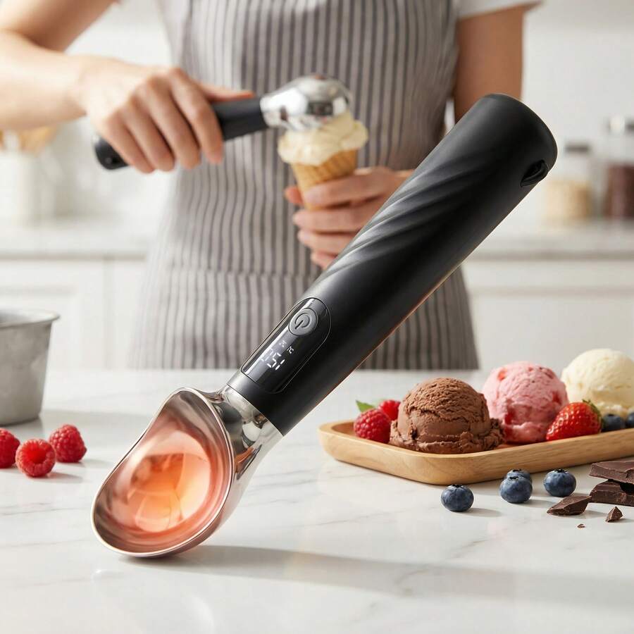 Smart Electric Heated Ice Cream Scoop, 3-Level Smart Temperature Control With Large Screen Display, 3000mAh/2600mAh USB Rechargeable, Fast Heating, One-Touch Operation, Great Tool For Scooping Ice Cream - Multicolor - View 1