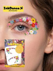 1 Set "Colorful Wildflowers" Temporary Tattoo Stickers, Floral Crown Face Stickers Fake Tattoo, Waterproof, Realistic Tattoo Effect, Easy To Apply And Remove CSX065 - Multicolor - View 7