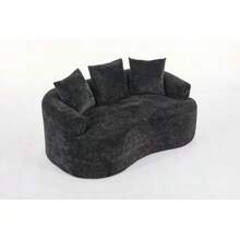 Sofá curvo de dos plazas, pequeño sofá de chenilla con 3 cojines, sofá profundo para apartamento o sala de estar, no requiere montaje. - Negro - Ver 8