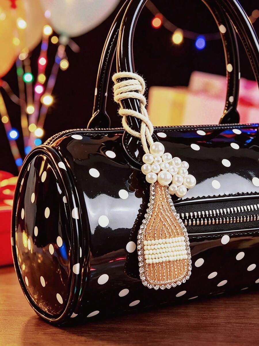 1 Peça Pingente de Bolsa Estilo Festa, Pingente Feito à Mão com Contas de Strass com Design de Champanhe, Taça de Coquetel e Xícara de Café - Champanhe - Visão 1