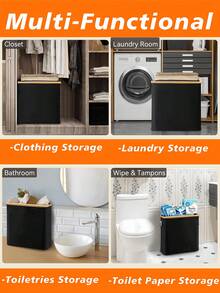 Bamboo Toilet Paper Storage Basket, Toilet Paper Holder, Bathroom Storage Organizer, Tissue Paper Container, Grey Fabric Texture Appearance, Multi-Functional Storage Basket, Laundry Basket, Room Decor, Bathroom Decor, Bathroom Accessories - Multicolor - View 7