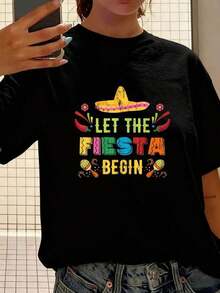 Que comience la fiesta, divertida camiseta vintage mexicana del Cinco de Mayo, camiseta para mujeres, camisetas gráficas, tops cortos, conjuntos, tops, camiseta - Negro - Ver 2