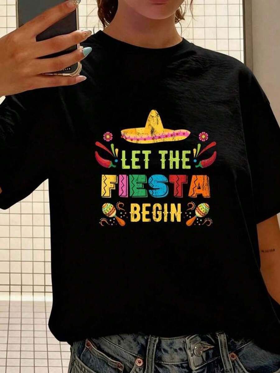Que comience la fiesta, divertida camiseta vintage mexicana del Cinco de Mayo, camiseta para mujeres, camisetas gráficas, tops cortos, conjuntos, tops, camiseta