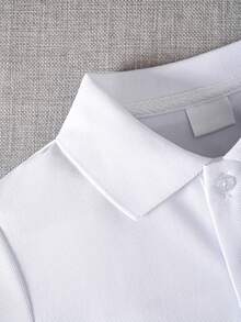 Teen Boys Classic Versatile 3-Pack White Short Sleeve Polo Shirts, Preppy Style, Suitable For School, Parties And Daily Wear - White - View 7