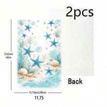Seaside Beach Shell Starfish Print Kitchen Hand Towels 1/2 Packs 16*24 Inches, Multi-Purpose Wiping Cloth For Kitchen Restaurant Decor, Exquisite Gift Kitchen Utensil - Multicolor - View 19