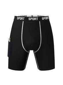 10pcs Men's Pure Black Long Leg Boxer Briefs, Side Pocket Design, Multi-Color SPORT Letter Print Waistband, Soft & Smooth, Daily Casual Underwear Set - Multicolor - View 3