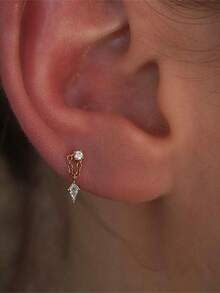 EleRunis 1PC 925 Sterling Silver Kite Stud Flat Back Labret Conch Tragus Cartilage Helix Threaded Piercing Punk Fine Jewelry For Daily Wear Party - Gold - View 5