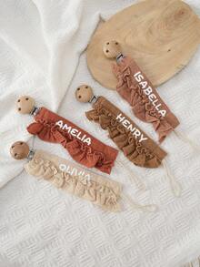 1pc Personalized Custom Name Baby Pacifier Chain Wooden Dummy Holder For Infant Anti-Drop Chain Nipple Clips Baby Essentials - Multicolor - View 7