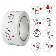 Pegatinas de embalaje de regalo para el Día de San Valentín, pegatinas de personas pequeñas, etiquetas creativas y lindas de dibujos animados, pegatinas para sellar diarios, 1 rollo - Blanco - Ver 5