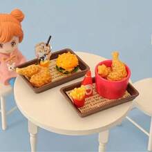 6pcs Cute Mini Fried Food Ornaments, Includes French Fries, Burger, Drink, Chicken Drumstick And Chicken Wing, Miniature Food Props, DIY Micro Landscape Decoration, Kitchen Decoration, Dollhouse Decoration, Photography Props - Multicolor - View 6