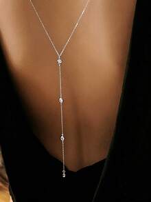 1pc Women's Sexy Rhinestone Back Chain Necklace Fashion Jewelry Back Chain, Versatile Accessory For Daily Wear And Parties - Four Diamonds Separated - View 8