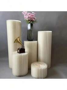 1pc Elegant Wedding Foldable Cylindrical Paper Roman Column, Wedding Display Rack Decoration, Foldable Decor, Perfect For Wedding Dessert Table Scene Decoration, Mall Window Display And Birthday Party Arrangement Decoration - A - View 6