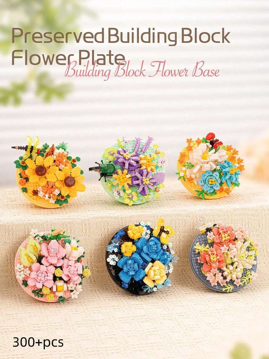 300+Pcs Micro Particle Eternal Flower Plate Building Blocks, DIY Micro Particle Building Blocks Flower Plate, Romantic Home Decor With Eternal Flowers, Multi-Functional And Original Gift Idea, Plant Flower Plate Assembly Simulation Decorative Flower, Holiday Gift, Valentine's Day Gift, Mother's Day Gift, Christmas Gift, Father's Day Gift, Desktop Ornament
