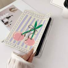 1 pieza Funda para tableta con estampado a juego de rayas verticales lilas, lazo y cereza, impresión de doble cara, compatible con iPad PRO/AIR, compatible con SAMSUNG, compatible con XIAOMI Pad 5/6/7, compatible con Huawei Matepad - Multicolor - Ver 5