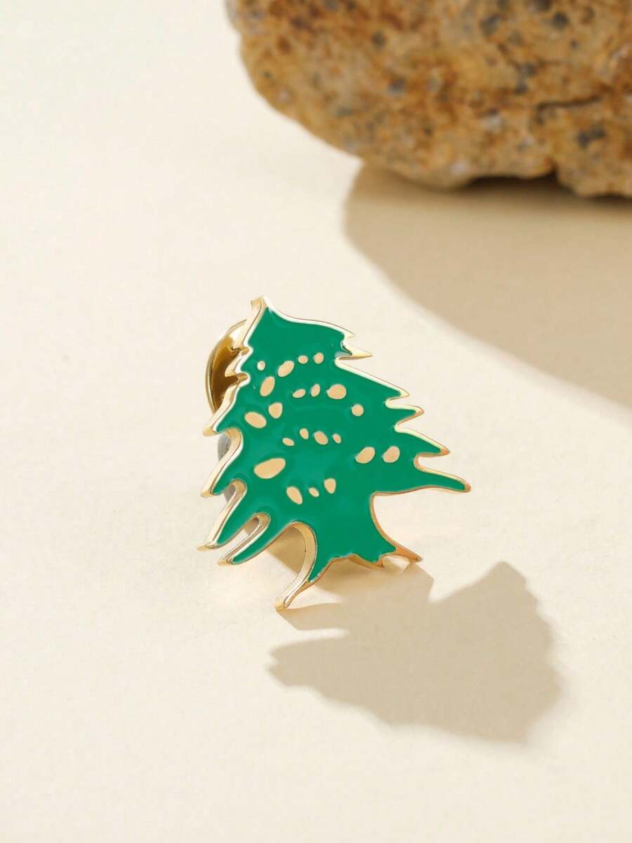 LIKGREAT 1pc Cedar Enamel Brooch Stainless Steel Gold Color Lapel Pin For Woman Man Minimalist Accessory Jewelry 2026 New In - Brooch Series - View 1