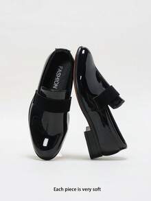 1 Pair Boys' Striped Webbing Decor Smooth Breathable Non-Slip Round Toe Low Heel Formal Loafers For School, Performance, Wedding, Daily, Dress Shoes - Black - View 7