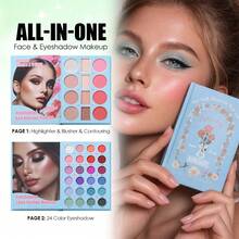 Julystar Dual Page Face Eye Integrated Makeup Palette, Sculpt Contour Flush Blush Luminous Highlight & Multi Tone Eyeshadow, Mild Skin Friendly Formula, Long Lasting Non Creasing On Eyelids - Set - View 2