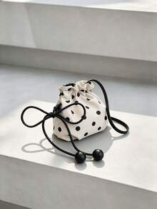 Dedoo 2026 New Polka Dot Drawstring Bucket Bag, Women's Fashion Crossbody Bag - Beige - View 3