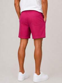 Kit 3 Premium Linen Shorts Bermuda Mauricinho Men's Casual Basic Comfortable Drawstring Waist - 西瓜粉 - 查看 3