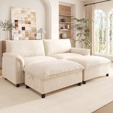 Modular Cloud Sectional Sofa, Beige 3 Seat With Storage Footstool - Beige 4 Seat - View 9
