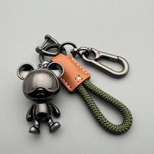 1pc Cute Creative Cartoon Exquisite Bear Car Keychain/Couple Handmade Woven Rope Backpack Pendant/Birthday Holiday Gift - Bear Keychain - View 2