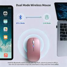 Ratón inalámbrico Bluetooth, ratón de modo dual recargable con LED (Bluetooth 5.2 y receptor USB), ratón silencioso portátil, apto para portátil/ordenador de escritorio/tableta - oro rosa - Ver 2