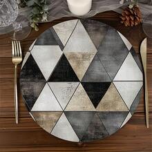 Round Polyester Placemat 36*36cm, Vintage Geometric Triangle And Gold Marble Print, Waterproof Heat-Resistant Washable, For Dining Table Decoration And Heat Insulation - Multicolor - View 9
