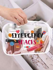 「Emergency Snack」字母印花 PVC 化妝包，拉鍊密封 PVC 旅行收納袋，輕量耐褪色化妝盥洗包，適合女性與女孩，TSA 認證便攜化妝收納盒，易擦拭清潔，適合母親、老師、朋友、護理師等使用者，女性好友禮品袋，學校與度假旅行必備盥洗包，防水盥洗包 - 彩色 - 查看 6