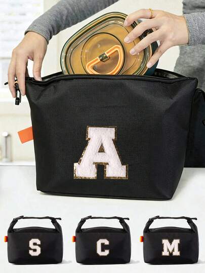 A-Z Letter Embroidered Pattern Insulated Lunch Bag, Premium Foldable Lunch Storage Bag, Wide Opening For Easy Access, Travel Picnic Bag, Portable Handbag, Large Capacity Zipper Lunch Box, Reusable Long-Lasting Fresh-Keeping Insulated Cold Storage Bag, Waterproof Leak-Proof Handbag, Lunch Box, Suitable For Men, Women, Students, Office Workers, Ideal For Work, School, Outdoor Picnic, Camping, Travel, Gift For Family, Friends, Colleagues, Teachers, Back To School Gift, Student Essential