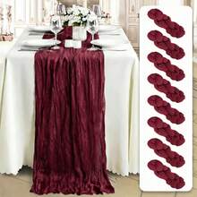 2/5/10pcs Set Burgundy Cheesecloth Table Runner - Bohemian Vintage Country Style, Perfect For Weddings, Bridal Showers & Birthday Parties - Burgundy - View 3