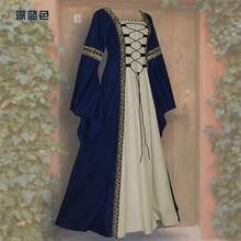 Long Dress With A Square Neckline, Long Flared Sleeves, And Lace-Up Detailing; Vintage Gothic Garment For Women; Slimming Effect - 綠色 - 查看 5