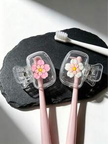 3D Sakura Pattern Toothbrush Holder - Cute Design For Travel And Home Storage With Transparent Lid, Compact And Portable Design Easy To Carry, Protects Toothbrush Head, Dual Drainage And Ventilation Function, Suitable For Home, Dorm And Travel Use | Cute Toothbrush Head Storage Rack Suitable For Bathroom Storage, Back To School Season, Suitable For Home And Dorm Use - Multicolor - View 1