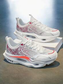 Chaussures de course pour hommes, chaussures de sport polyvalentes à plaque de carbone pour hommes, chaussures de course légères et amorties, chaussures de fitness basses, semelle amortie, conception durable et facile à nettoyer, convient pour la marche, le port décontracté, style sportif minimaliste - Blanc et rouge - Voir 12