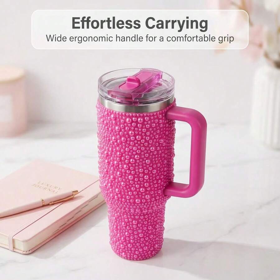 40oz Pearl Rhinestone Tumbler With Straw Lid, Sparkle Bling Water Bottle, Double Wall Vacuum Insulated Stainless Steel, Leakproof Travel Mug, Gift For Women, US Local Warehouse - Multicolor - View 1