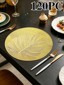4/120pcs Gold Round Leaf PVC Placemats, Waterproof Oil-Resistant Decorative Mats, Washable Table Mats, Non-Slip Odorless Western Dining Mats, Suitable For Restaurants, Cafes, Homestays, Fits Holidays, Parties, Gatherings, Birthdays, Weddings, Dinner Parties. - Multicolor - View 13