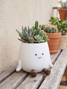 1 pieza Jarrón sonriente lindo - Decoración de flores secas estilo crema, adorno floral de escritorio, adecuado para sala de estar, decoración del hogar, decoración de la habitación, decoración estilo nórdico, decoración de entrada de la sala de estar, coleccionable, regalo único, centro de mesa de escritorio - Nuevo modelo - Ver 7