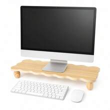 Wood Monitor Stand Riser, 60x24x8 Cm – Cute Cloud Shape  Desk Shelf, Laptop Riser For PC, Printer, TV, White & Brown - View 6